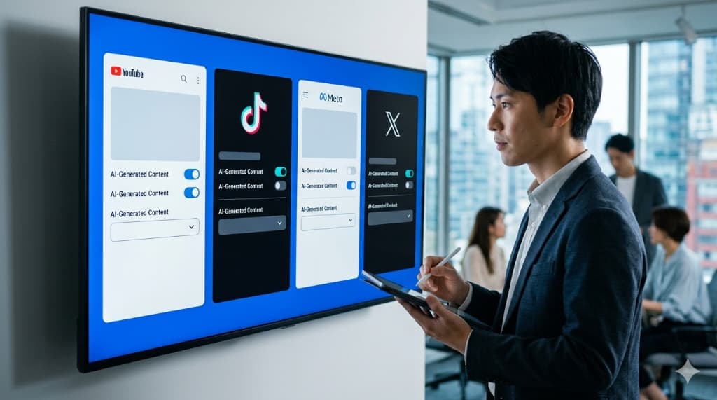 主要プラットフォームのAI生成ラベル設定を確認するマーケター