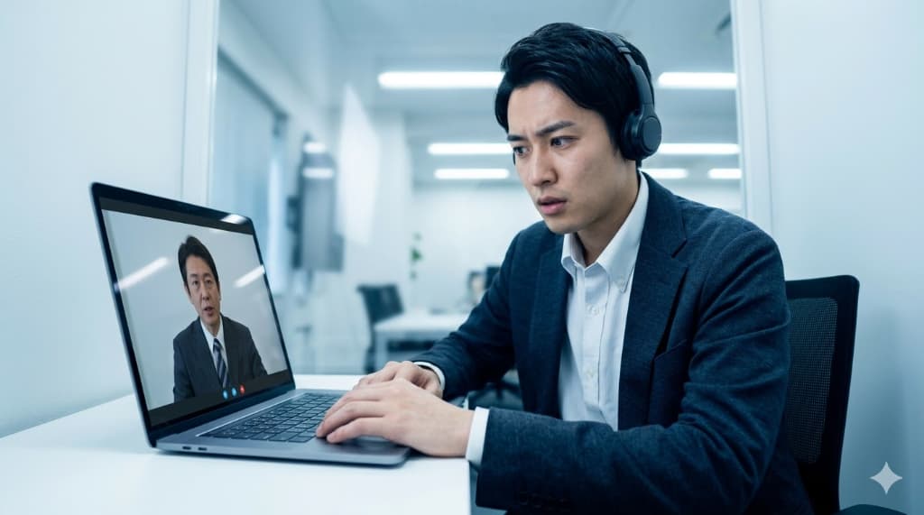 ビデオ会議でディープフェイクの上司から指示を受ける社員