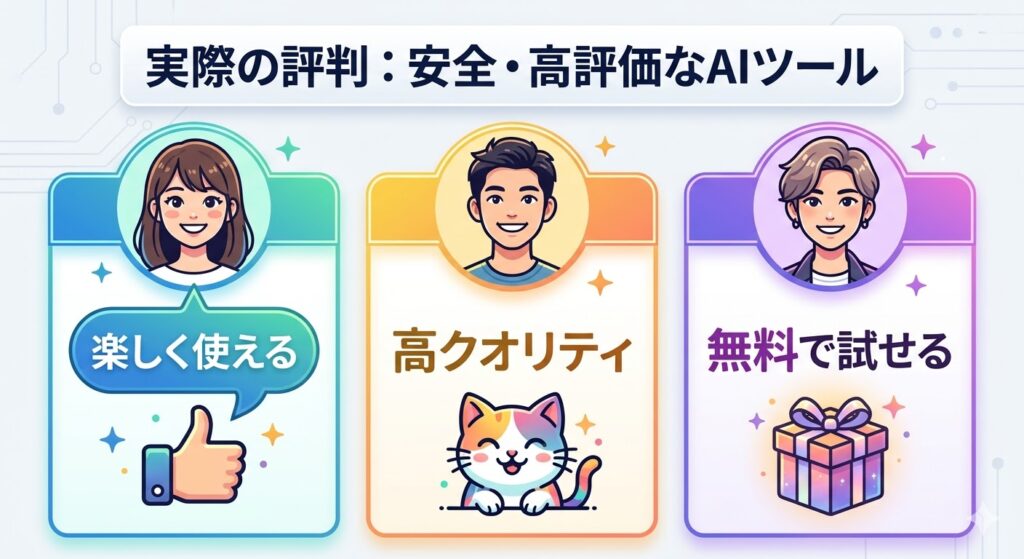 実際の評判：安全・高評価なAIツール